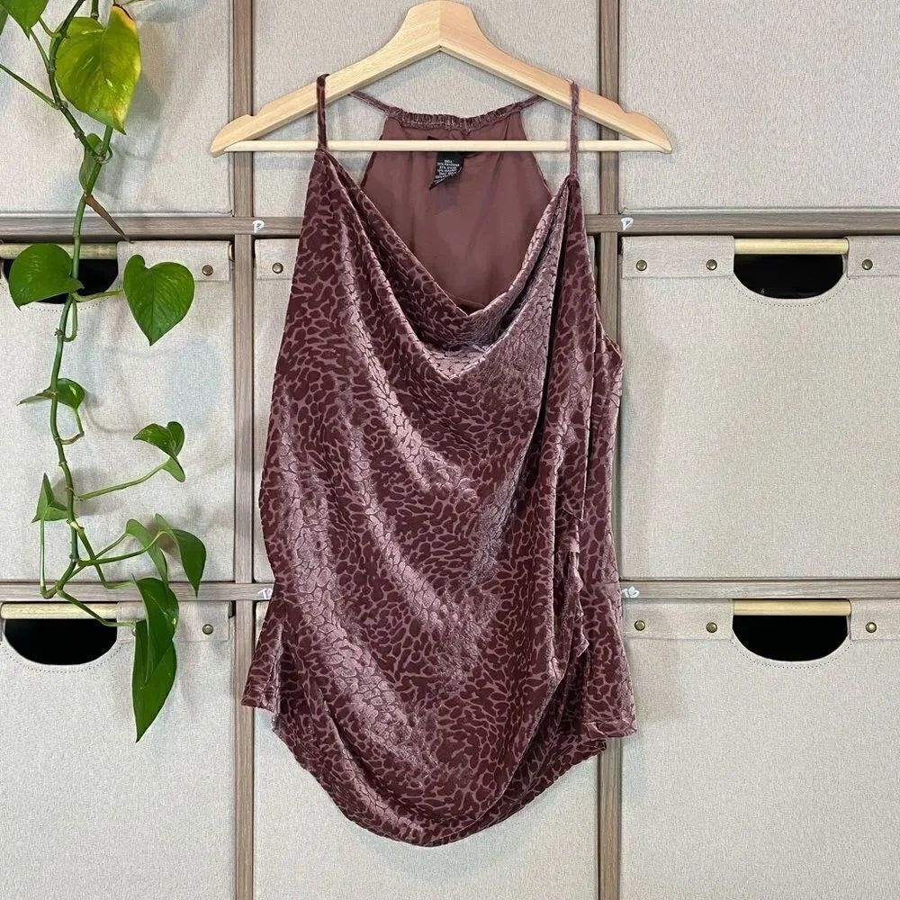 Y2k cowl neck leopard velvet burnout tank